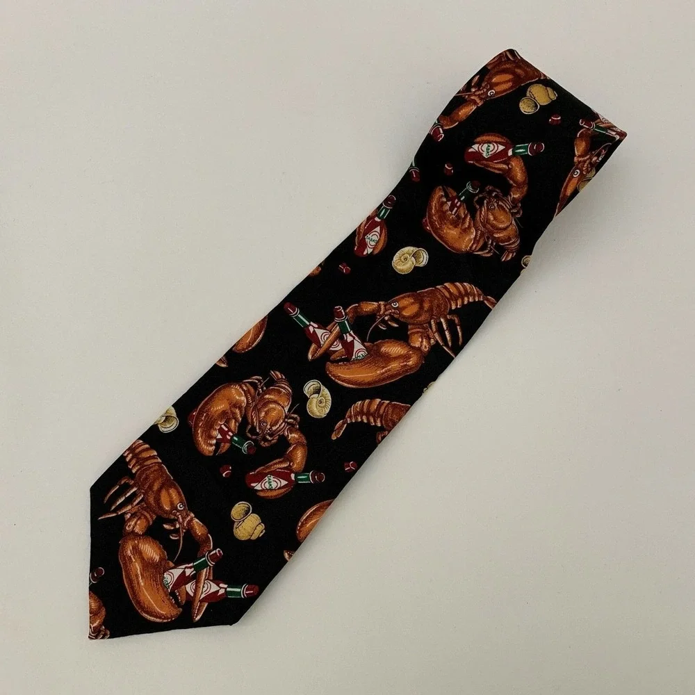 Tabasco The Tie Guys Mens Tie Necktie Lobsters Black Brown Multi-color 100% Silk